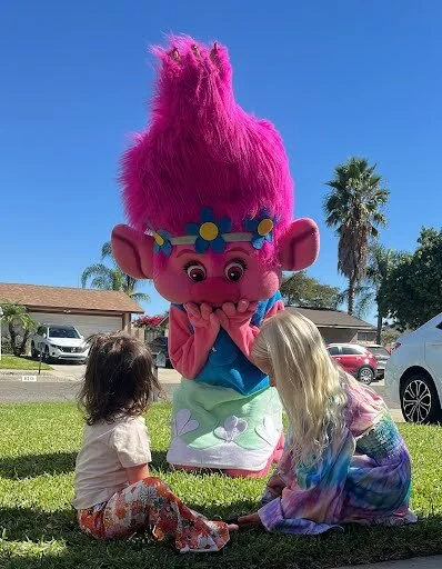 Pink Troll party character in Columbus